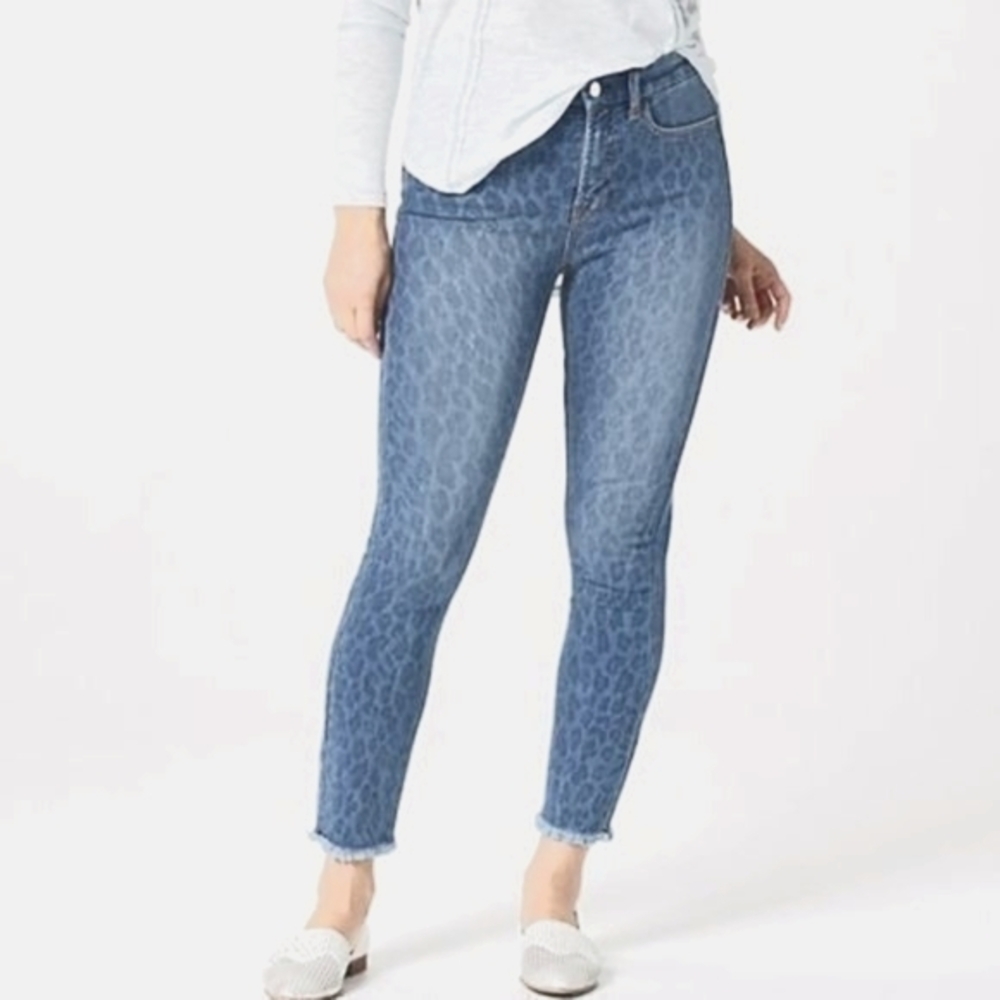 7fam Jen7 leopard cheetah stretch‎ ankle skinny jeans size 10 new!!!